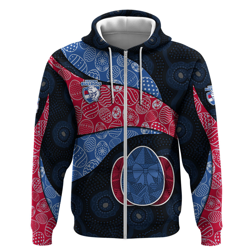 Personalized Western Bulldogs Football Zip Hoodie Easter Egg Pattern Red Blue Tribal Dot Art Style