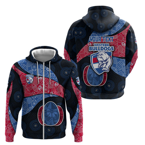 Personalized Western Bulldogs Football Zip Hoodie Easter Egg Pattern Red Blue Tribal Dot Art Style