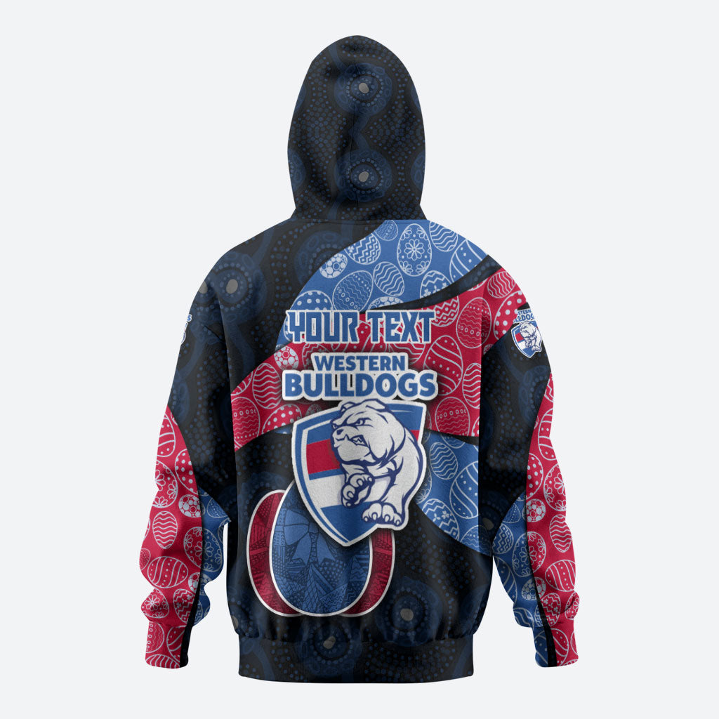 Personalized Western Bulldogs Football Zip Hoodie Easter Egg Pattern Red Blue Tribal Dot Art Style