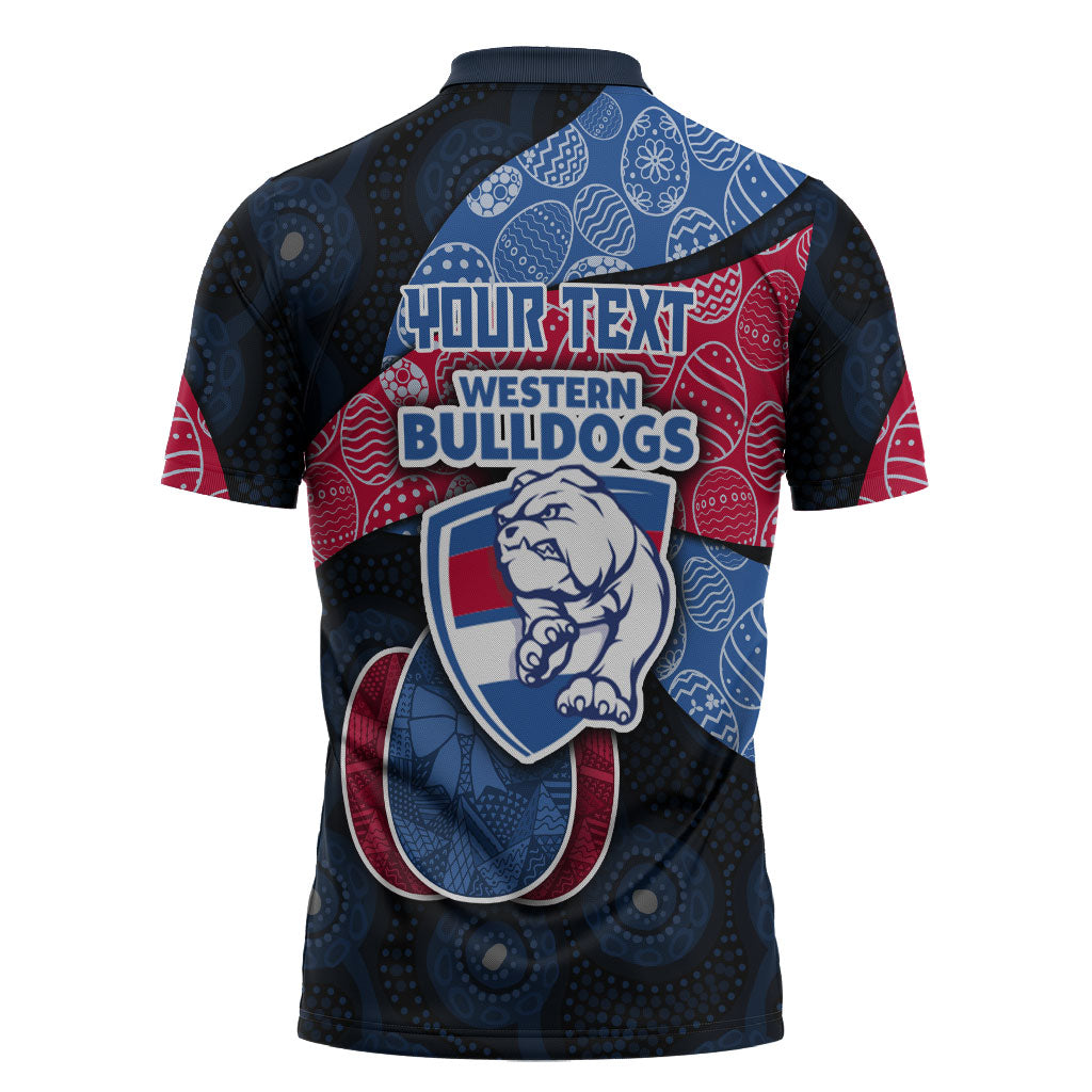 Personalized Western Bulldogs Football Zipper Polo Shirt Easter Egg Pattern Red Blue Tribal Dot Art Style