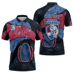 Personalized Western Bulldogs Football Zipper Polo Shirt Easter Egg Pattern Red Blue Tribal Dot Art Style