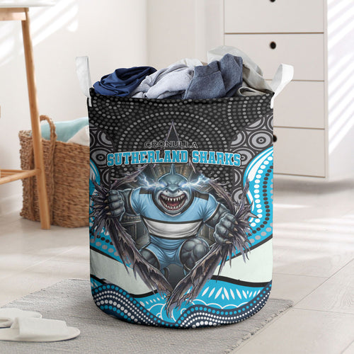 Cronulla Sutherland Sharks Laundry Basket The Scream of Lightning Eyes - Indigenous Dot Ripping Effect