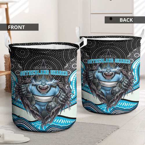 Cronulla Sutherland Sharks Laundry Basket The Scream of Lightning Eyes - Indigenous Dot Ripping Effect