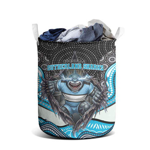 Cronulla Sutherland Sharks Laundry Basket The Scream of Lightning Eyes - Indigenous Dot Ripping Effect