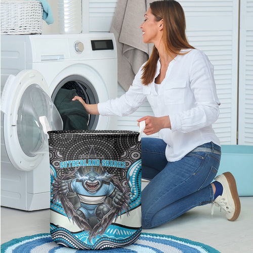 Cronulla Sutherland Sharks Laundry Basket The Scream of Lightning Eyes - Indigenous Dot Ripping Effect