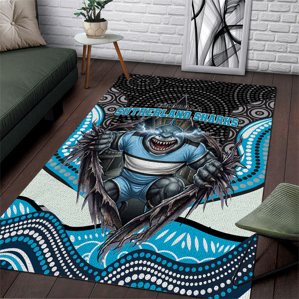 Cronulla Sutherland Sharks Area Rug The Scream of Lightning Eyes - Indigenous Dot Ripping Effect