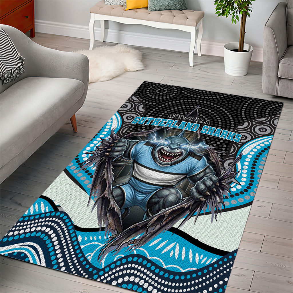 Cronulla Sutherland Sharks Area Rug The Scream of Lightning Eyes - Indigenous Dot Ripping Effect