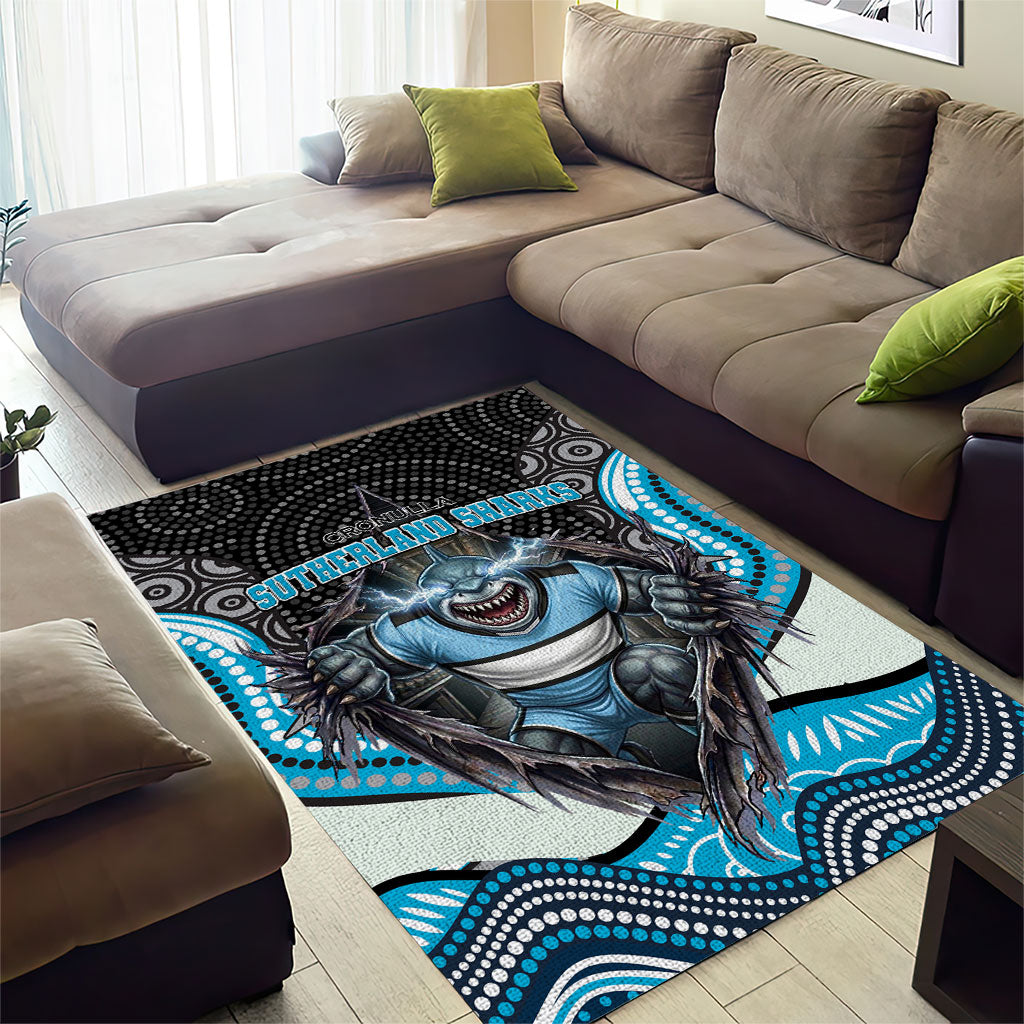 Cronulla Sutherland Sharks Area Rug The Scream of Lightning Eyes - Indigenous Dot Ripping Effect