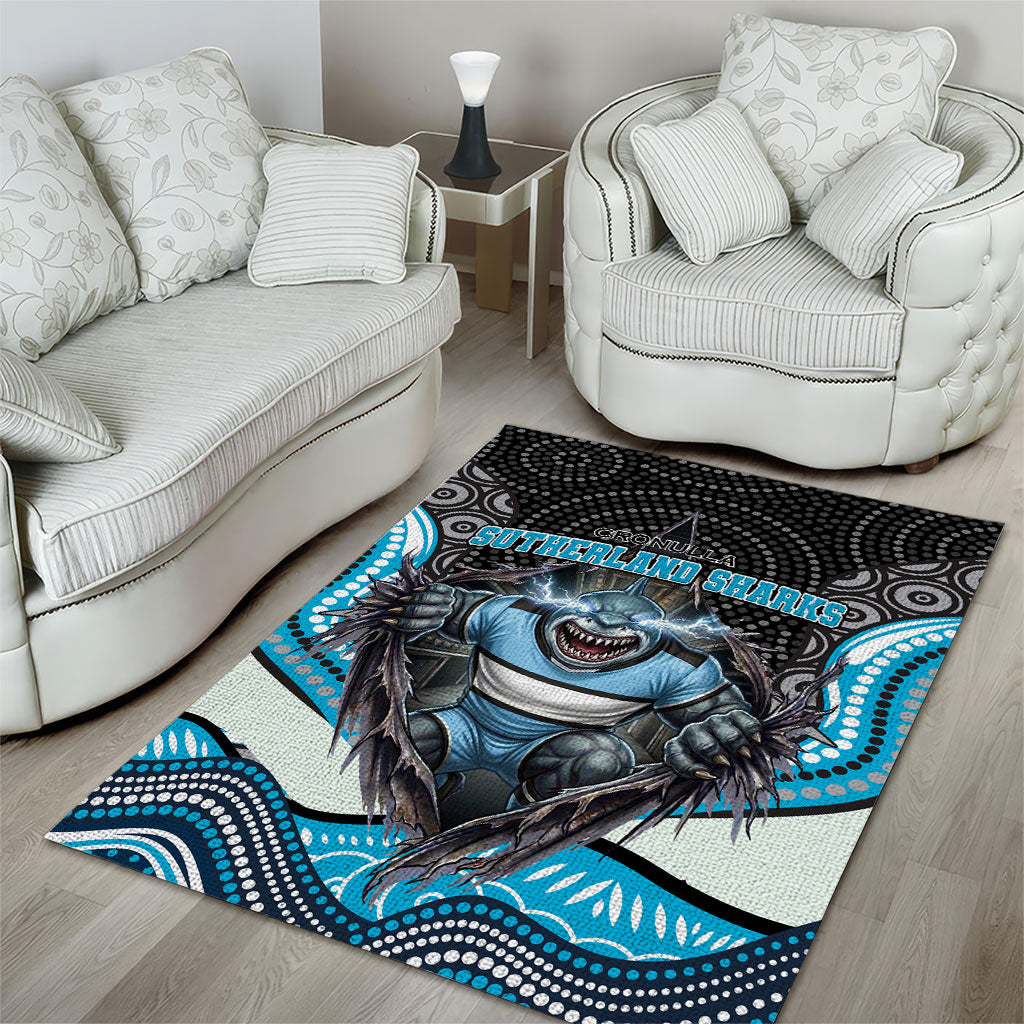 Cronulla Sutherland Sharks Area Rug The Scream of Lightning Eyes - Indigenous Dot Ripping Effect