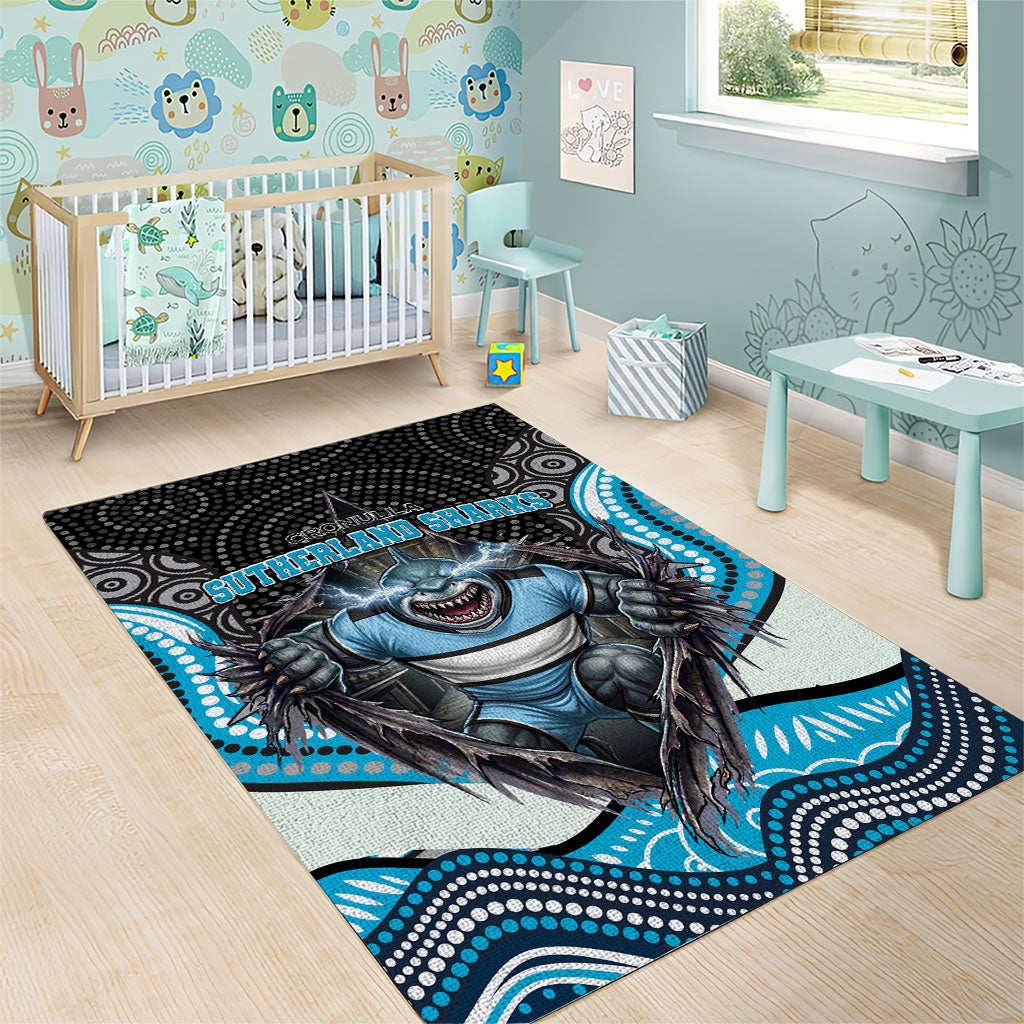 Cronulla Sutherland Sharks Area Rug The Scream of Lightning Eyes - Indigenous Dot Ripping Effect
