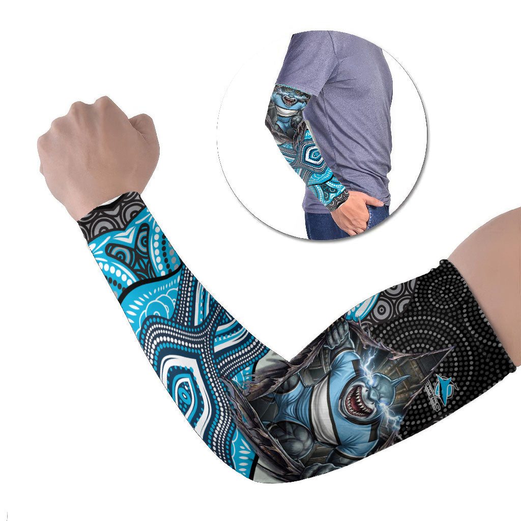 Cronulla Sutherland Sharks Arm Sleeves The Scream of Lightning Eyes - Indigenous Dot Ripping Effect