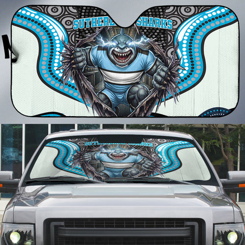Cronulla Sutherland Sharks Auto Sun Shade The Scream of Lightning Eyes - Indigenous Dot Ripping Effect