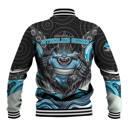 Cronulla Sutherland Sharks Baseball Jacket The Scream of Lightning Eyes - Indigenous Dot Ripping Effect