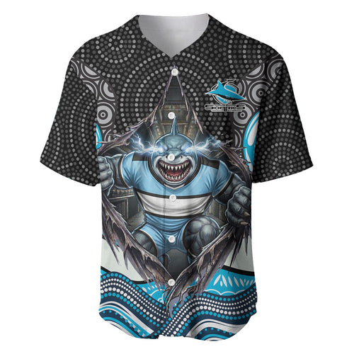 Cronulla Sutherland Sharks Baseball Jersey The Scream of Lightning Eyes - Indigenous Dot Ripping Effect