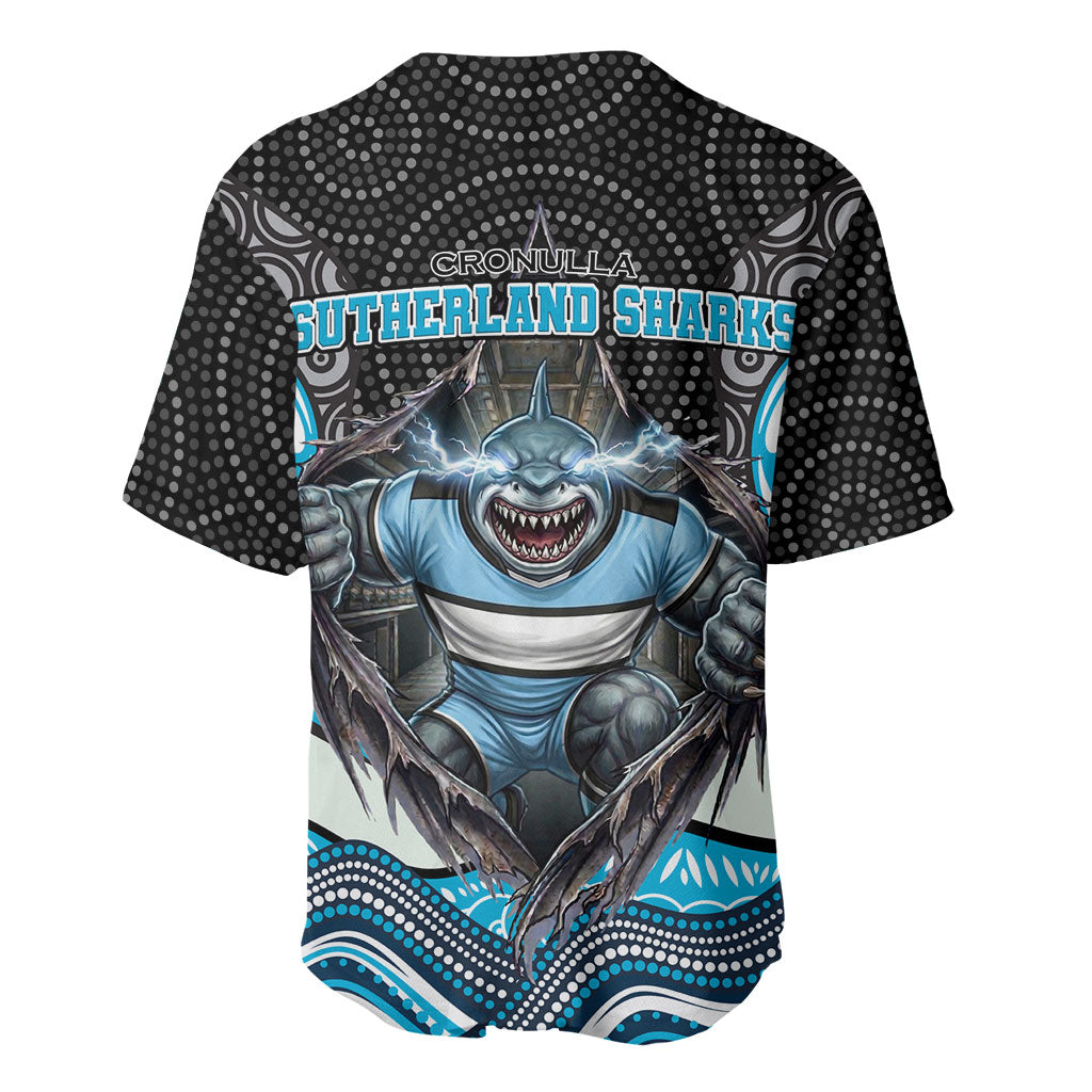 Cronulla Sutherland Sharks Baseball Jersey The Scream of Lightning Eyes - Indigenous Dot Ripping Effect
