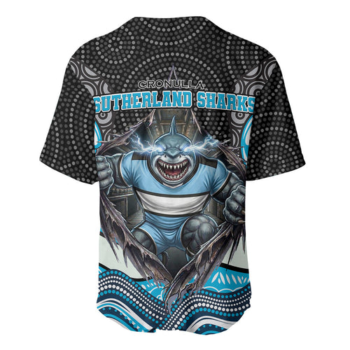 Cronulla Sutherland Sharks Baseball Jersey The Scream of Lightning Eyes - Indigenous Dot Ripping Effect