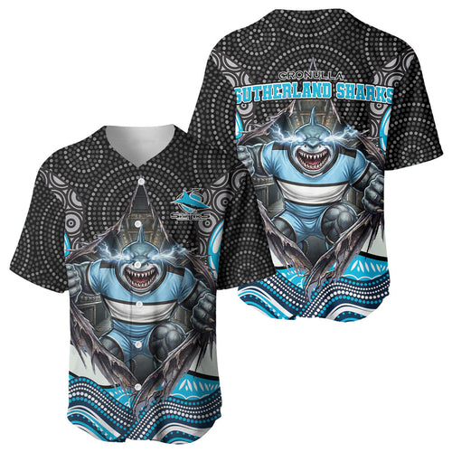 Cronulla Sutherland Sharks Baseball Jersey The Scream of Lightning Eyes - Indigenous Dot Ripping Effect