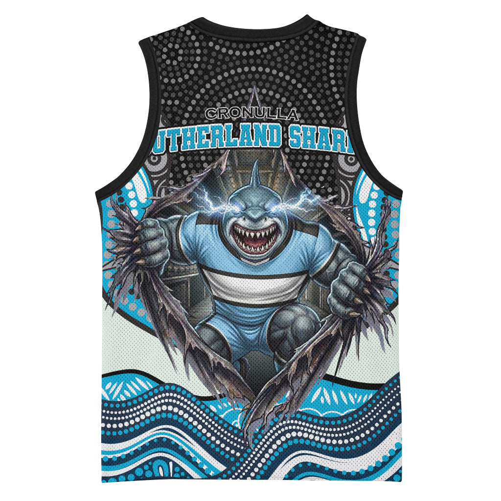 Cronulla Sutherland Sharks Basketball Jersey The Scream of Lightning Eyes - Indigenous Dot Ripping Effect