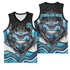 Cronulla Sutherland Sharks Basketball Jersey The Scream of Lightning Eyes - Indigenous Dot Ripping Effect