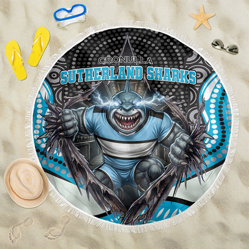 Cronulla Sutherland Sharks Beach Blanket The Scream of Lightning Eyes - Indigenous Dot Ripping Effect