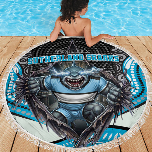 Cronulla Sutherland Sharks Beach Blanket The Scream of Lightning Eyes - Indigenous Dot Ripping Effect