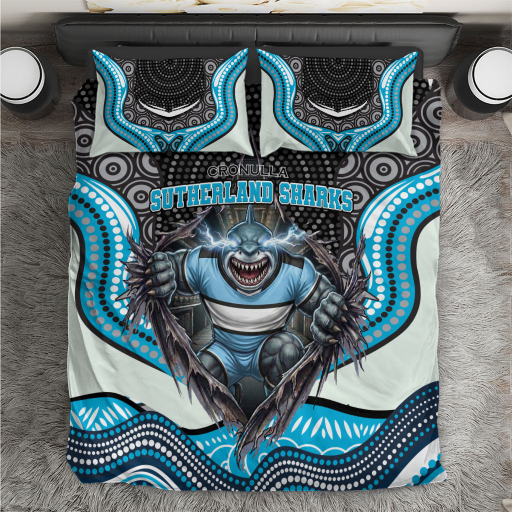 Cronulla Sutherland Sharks Bedding Set The Scream of Lightning Eyes - Indigenous Dot Ripping Effect