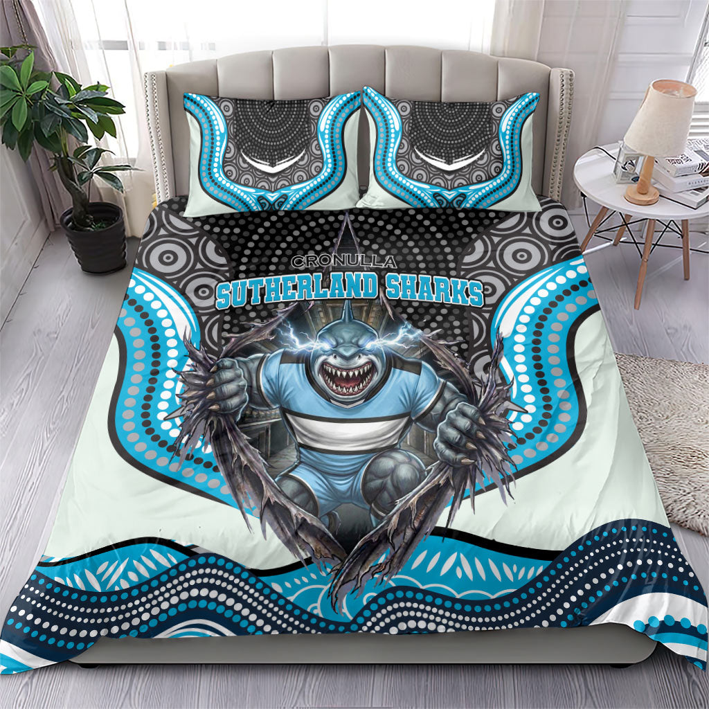 Cronulla Sutherland Sharks Bedding Set The Scream of Lightning Eyes - Indigenous Dot Ripping Effect