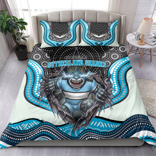 Cronulla Sutherland Sharks Bedding Set The Scream of Lightning Eyes - Indigenous Dot Ripping Effect