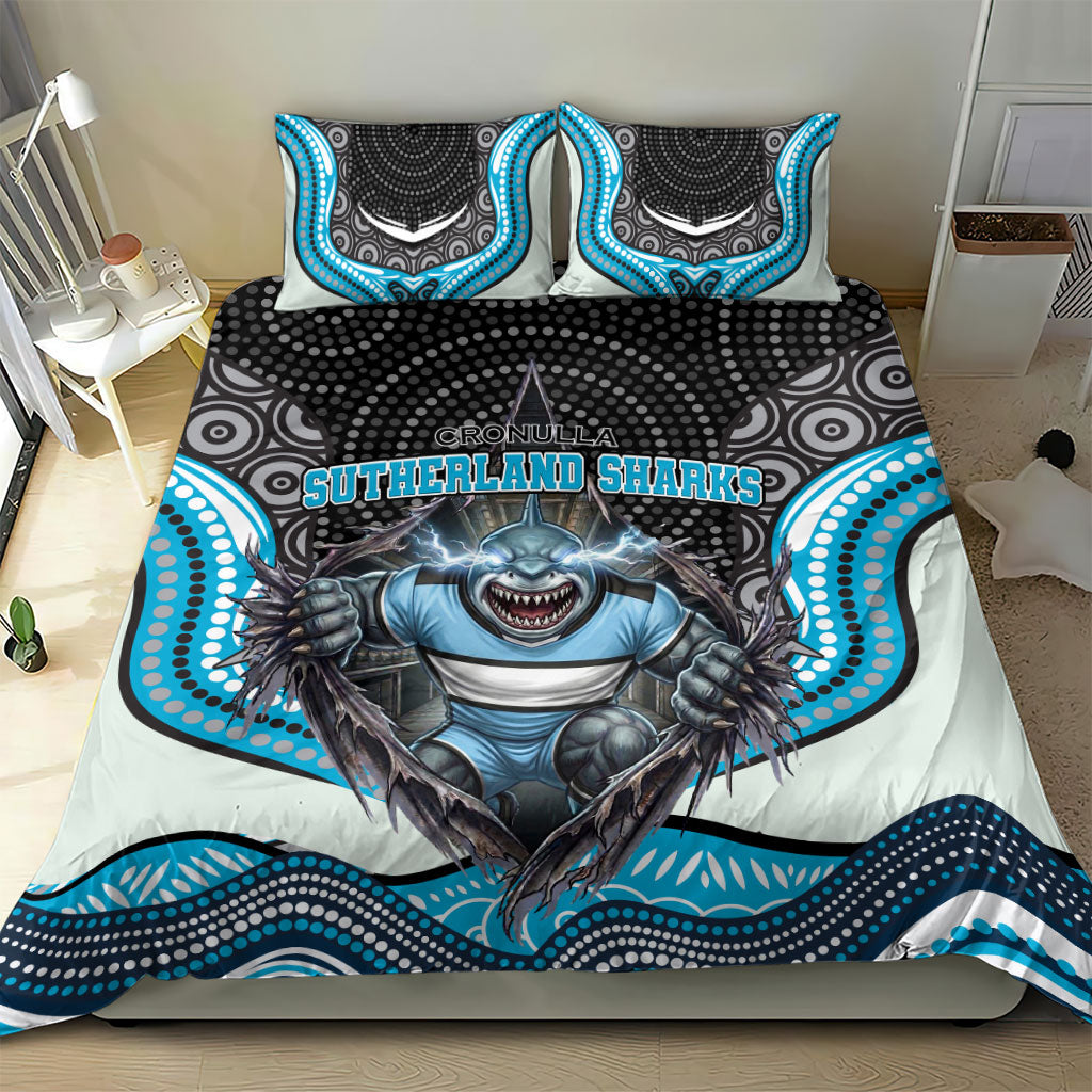 Cronulla Sutherland Sharks Bedding Set The Scream of Lightning Eyes - Indigenous Dot Ripping Effect