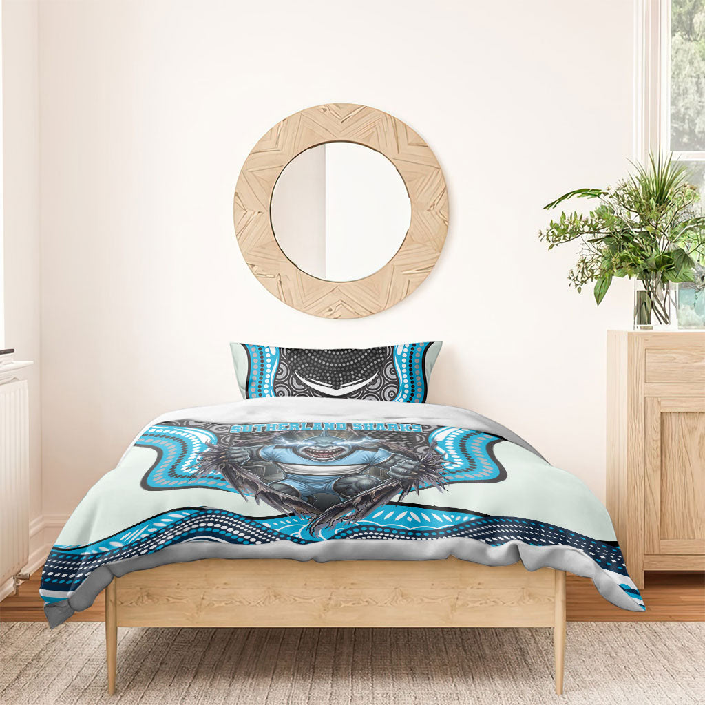 Cronulla Sutherland Sharks Bedding Set The Scream of Lightning Eyes - Indigenous Dot Ripping Effect