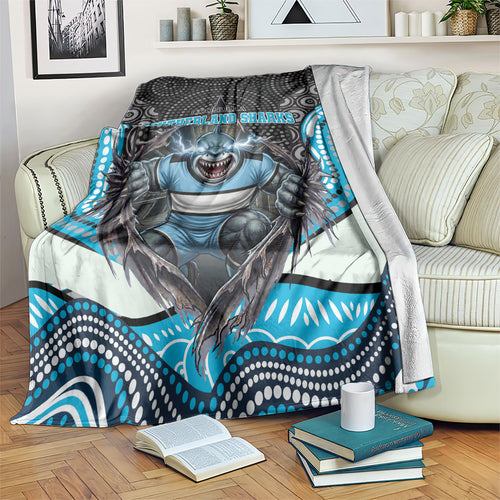Cronulla Sutherland Sharks Blanket The Scream of Lightning Eyes - Indigenous Dot Ripping Effect
