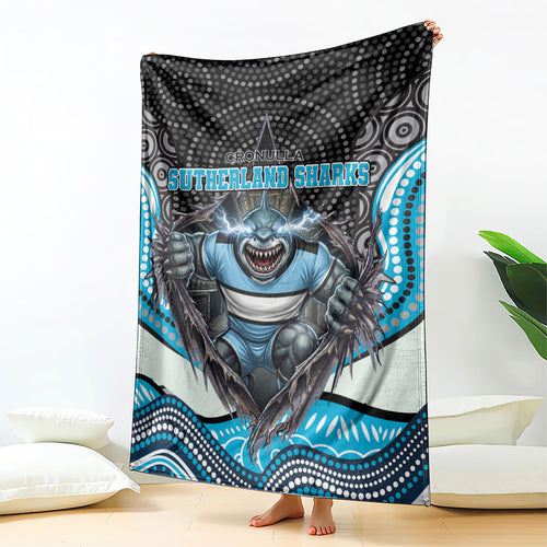 Cronulla Sutherland Sharks Blanket The Scream of Lightning Eyes - Indigenous Dot Ripping Effect