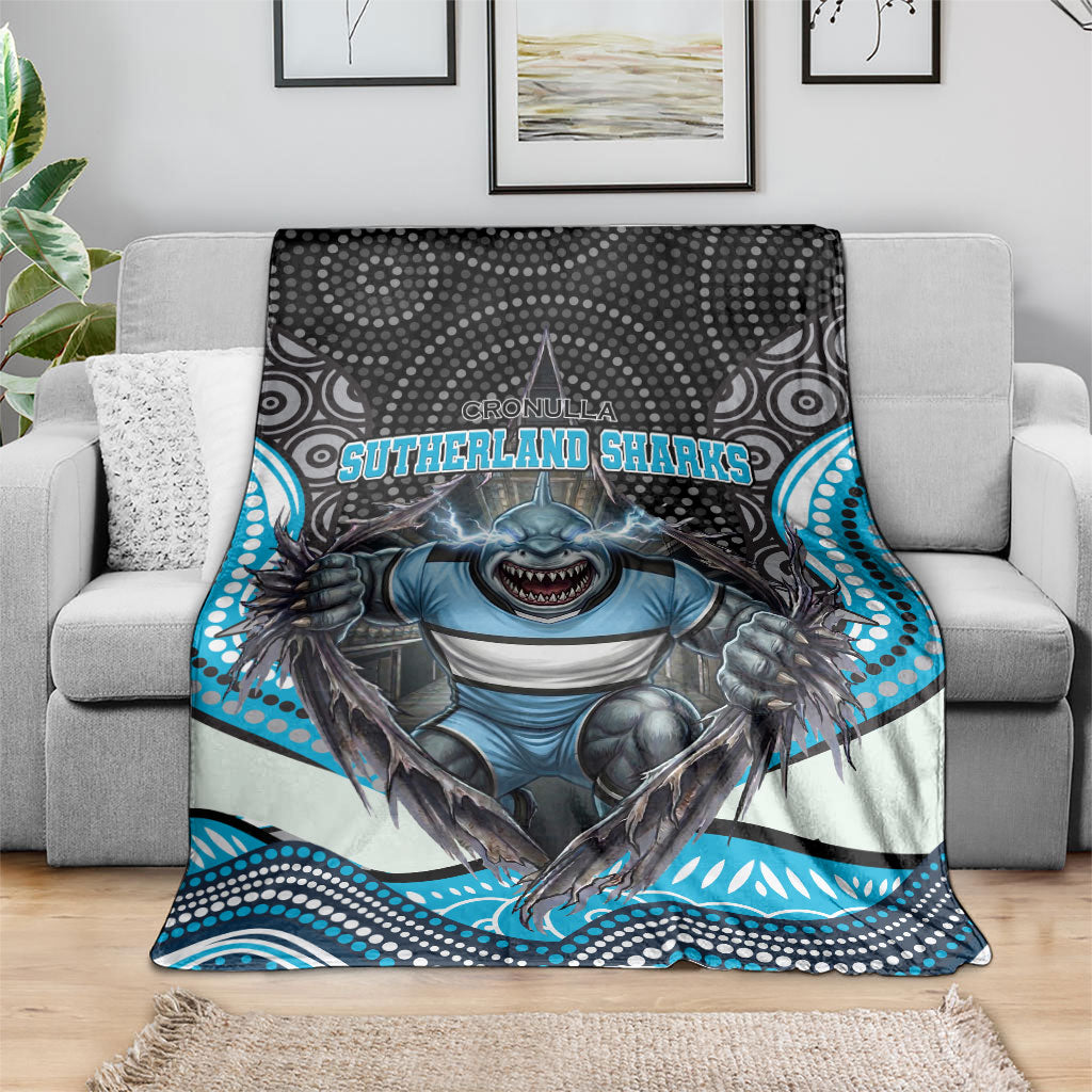 Cronulla Sutherland Sharks Blanket The Scream of Lightning Eyes - Indigenous Dot Ripping Effect