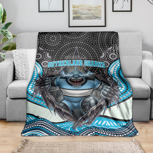 Cronulla Sutherland Sharks Blanket The Scream of Lightning Eyes - Indigenous Dot Ripping Effect