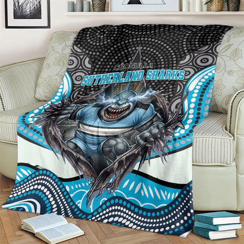 Cronulla Sutherland Sharks Blanket The Scream of Lightning Eyes - Indigenous Dot Ripping Effect
