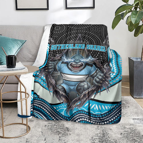 Cronulla Sutherland Sharks Blanket The Scream of Lightning Eyes - Indigenous Dot Ripping Effect