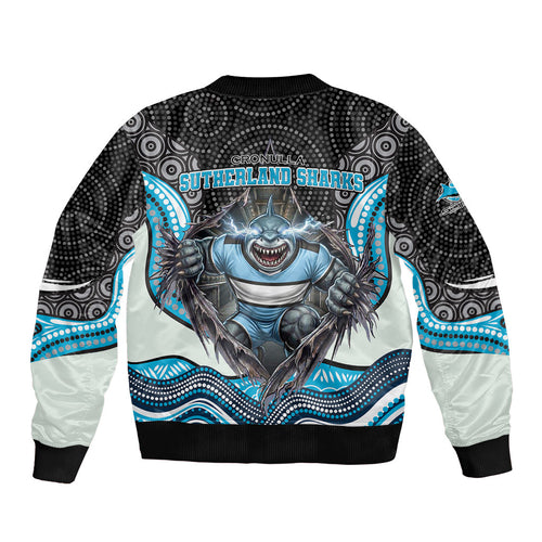 Cronulla Sutherland Sharks Bomber Jacket The Scream of Lightning Eyes - Indigenous Dot Ripping Effect