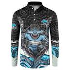 Cronulla Sutherland Sharks Button Sweatshirt The Scream of Lightning Eyes - Indigenous Dot Ripping Effect