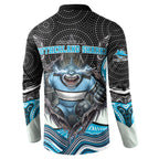 Cronulla Sutherland Sharks Button Sweatshirt The Scream of Lightning Eyes - Indigenous Dot Ripping Effect