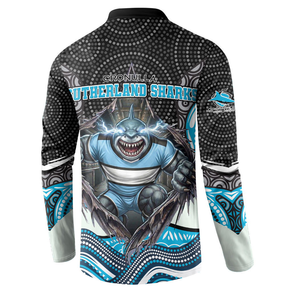 Cronulla Sutherland Sharks Button Sweatshirt The Scream of Lightning Eyes - Indigenous Dot Ripping Effect