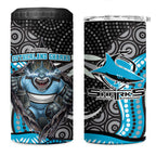 Cronulla Sutherland Sharks 4 in 1 Can Cooler Tumbler The Scream of Lightning Eyes - Indigenous Dot Ripping Effect