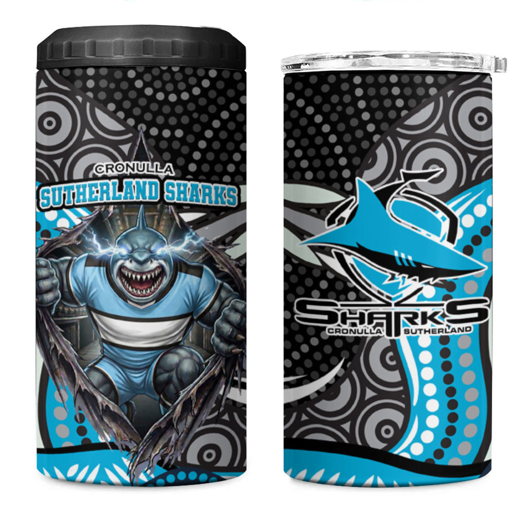 Cronulla Sutherland Sharks 4 in 1 Can Cooler Tumbler The Scream of Lightning Eyes - Indigenous Dot Ripping Effect