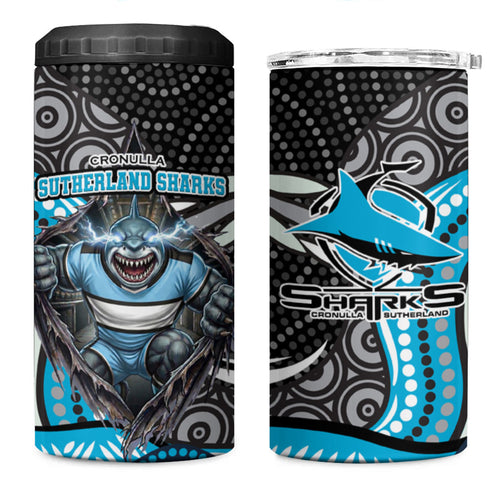Cronulla Sutherland Sharks 4 in 1 Can Cooler Tumbler The Scream of Lightning Eyes - Indigenous Dot Ripping Effect
