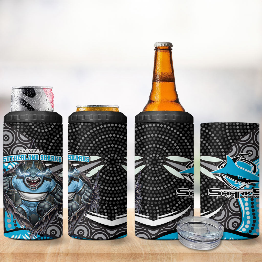 Cronulla Sutherland Sharks 4 in 1 Can Cooler Tumbler The Scream of Lightning Eyes - Indigenous Dot Ripping Effect