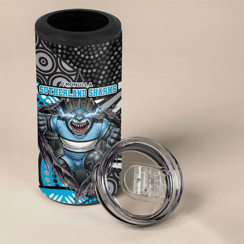 Cronulla Sutherland Sharks 4 in 1 Can Cooler Tumbler The Scream of Lightning Eyes - Indigenous Dot Ripping Effect