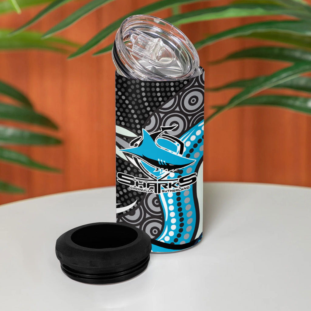 Cronulla Sutherland Sharks 4 in 1 Can Cooler Tumbler The Scream of Lightning Eyes - Indigenous Dot Ripping Effect