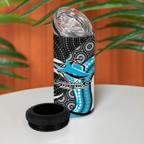 Cronulla Sutherland Sharks 4 in 1 Can Cooler Tumbler The Scream of Lightning Eyes - Indigenous Dot Ripping Effect