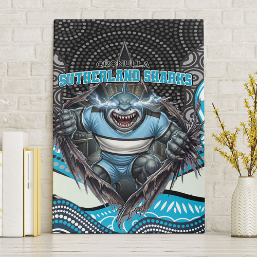 Cronulla Sutherland Sharks Canvas Wall Art The Scream of Lightning Eyes - Indigenous Dot Ripping Effect