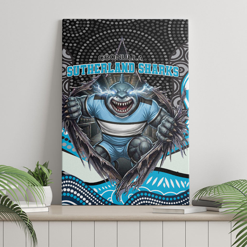 Cronulla Sutherland Sharks Canvas Wall Art The Scream of Lightning Eyes - Indigenous Dot Ripping Effect