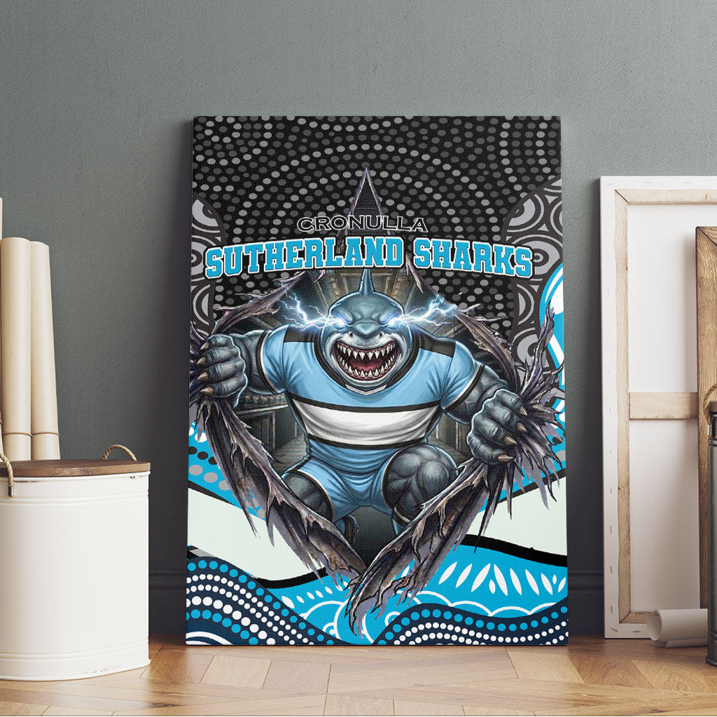 Cronulla Sutherland Sharks Canvas Wall Art The Scream of Lightning Eyes - Indigenous Dot Ripping Effect